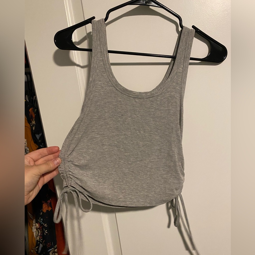 grey ribbed crop top with ties